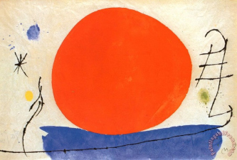 The Red Sun Painting by Joan Miro; The Red Sun Art Print for sale