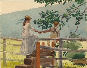 Winslow Homer (American, 1836 - 1910 ), On the Stile, c. 1878, watercolor, gouache, and graphite on wove paper, Collection of Mr. and Mrs. Paul Mellon